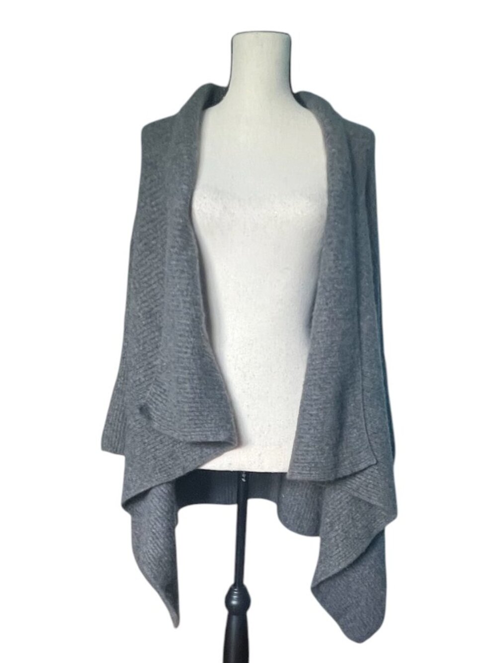Forte Cashmere Gray Draped Open-Front Asymmetrical Cardigan Sweater